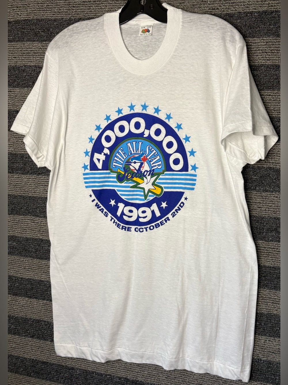 Vintage 1991 Toronto Blue Jays White Single Stitch MLB Baseball T-Shirt Large